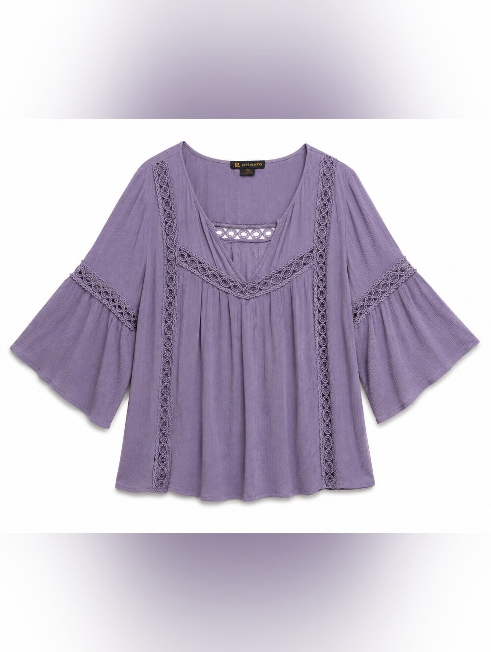 Love & Legend Lavender Crochet-Trim Peasant Blouse